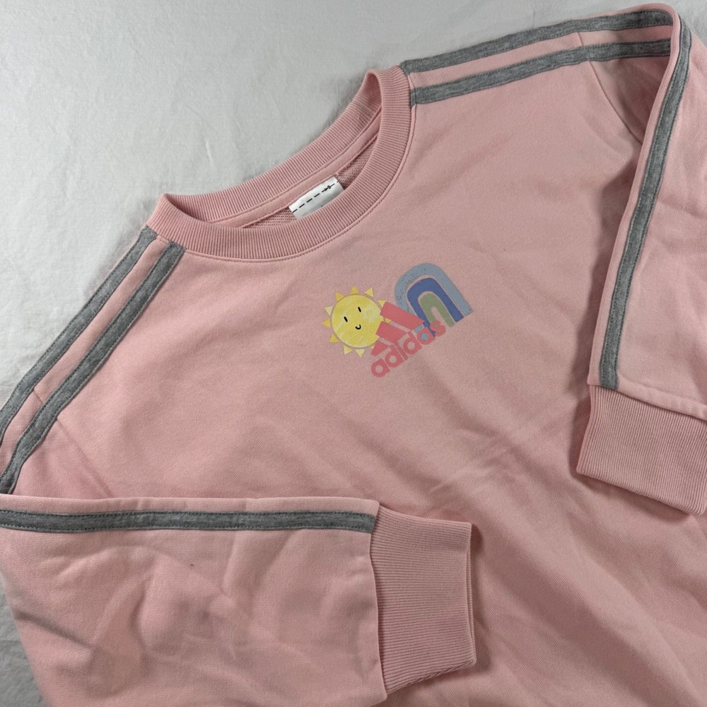 Adidas Girl's Size 6 Pink Sun Rainbow Graphic Three Stripe Sweatshirt AG3210